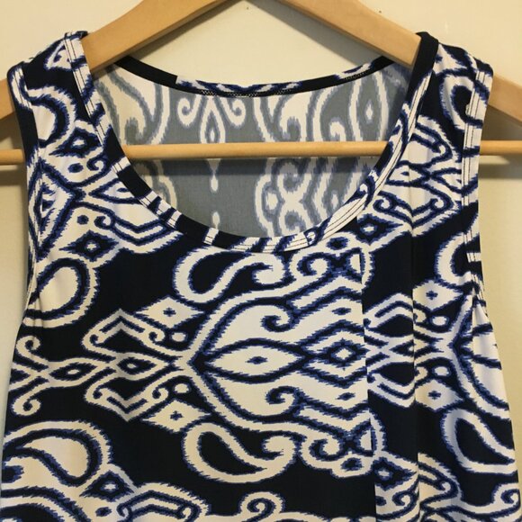 Tribal Print Navy Blue and White Stretchy Tank Top - Picture 3 of 11